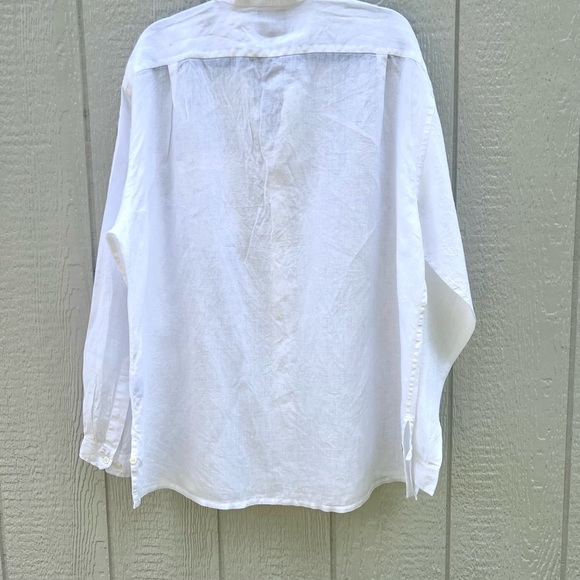 Faconnable band collar White linen Casual Shirt XL - Picture 5 of 8